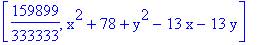 [159899/333333, x^2+78+y^2-13*x-13*y]